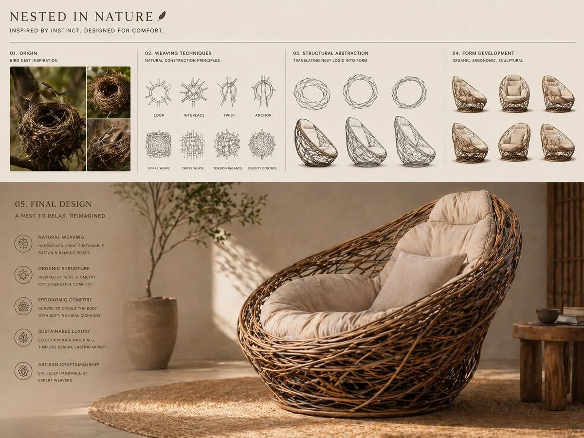 Conceptual transformation bird nest construction
