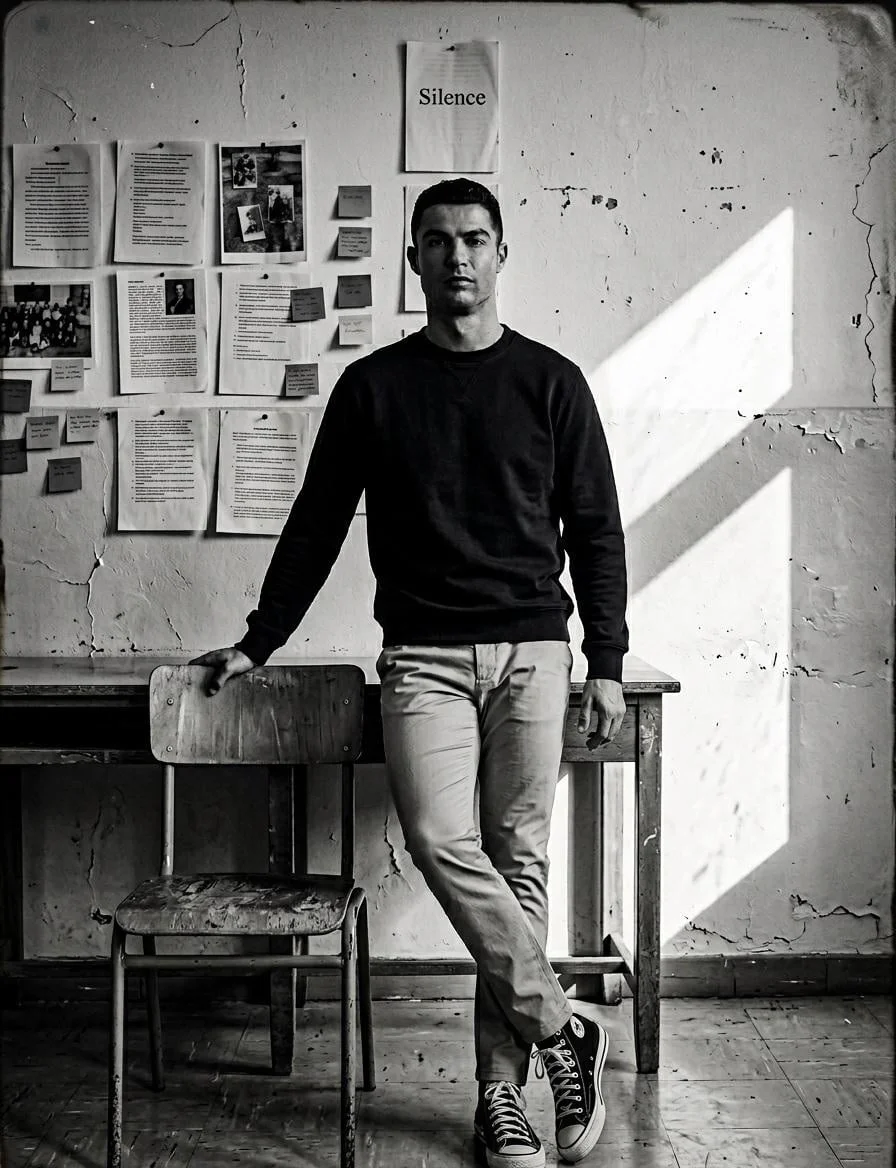 Create a high-contrast black and white portrait in a