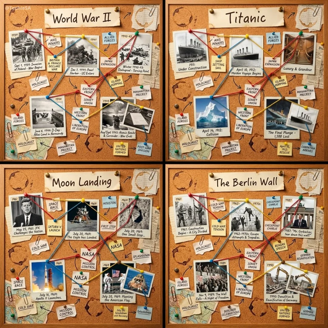 1080x1080 cork-board layout telling the story of