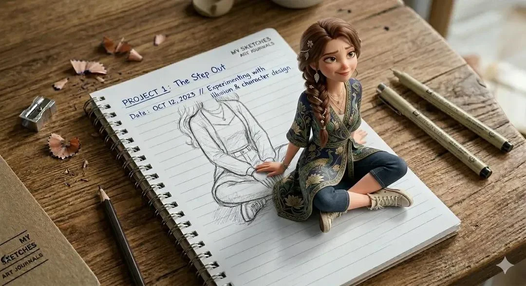 A creative 3D illusion artwork of a cute young girl