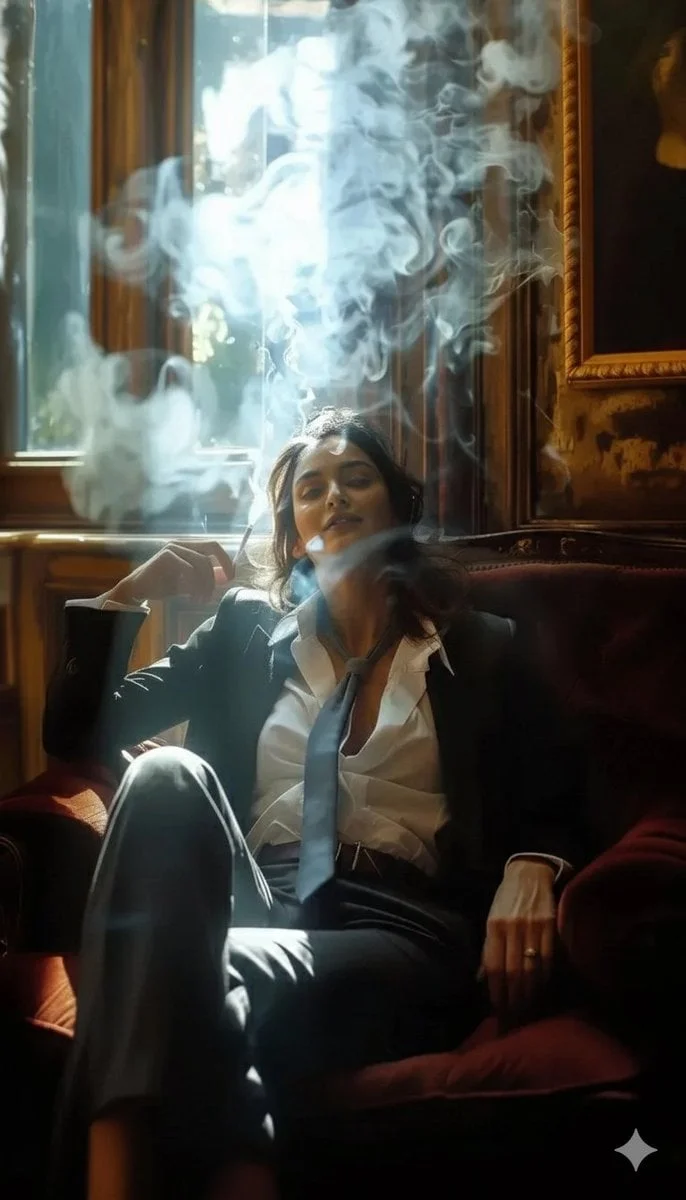 A high-definition cinematic portrait of a sophisticated