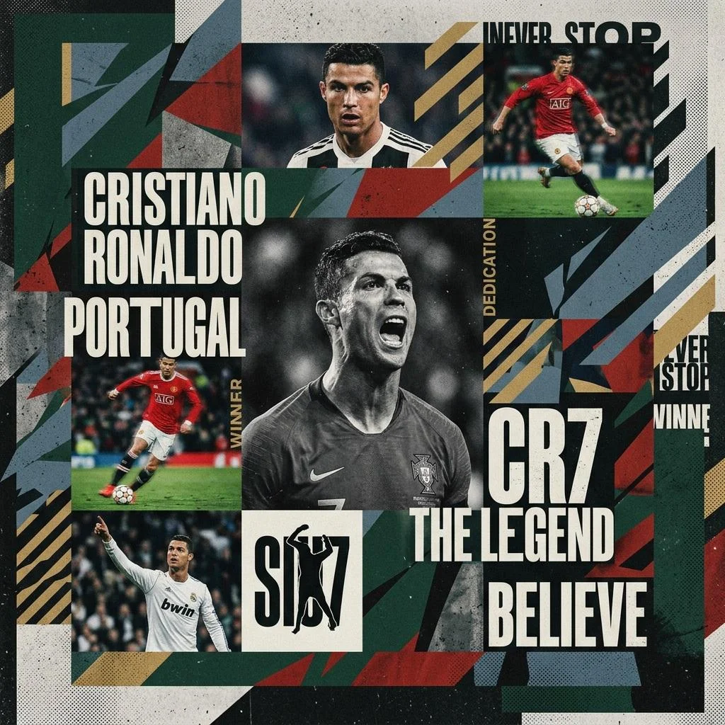 Create a digital modern maximalism style sports collage