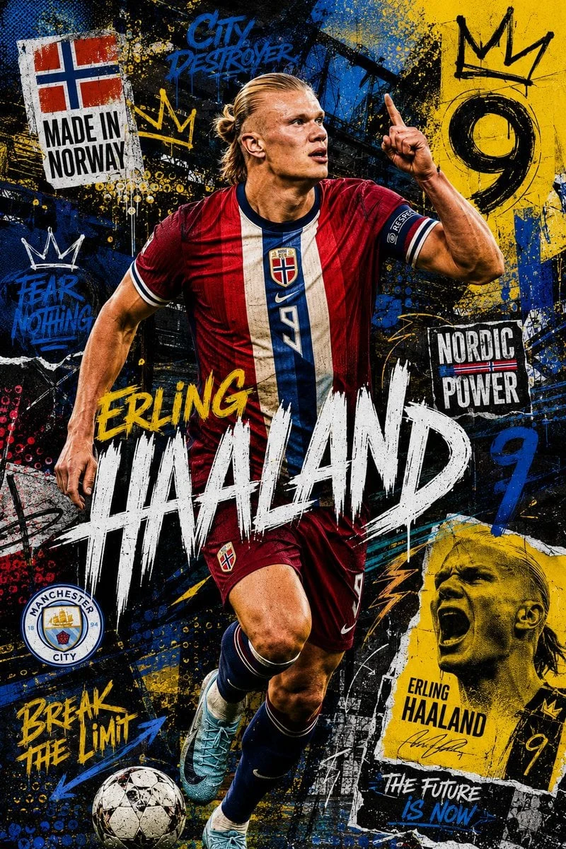 A dynamic mixed-media football poster featuring James