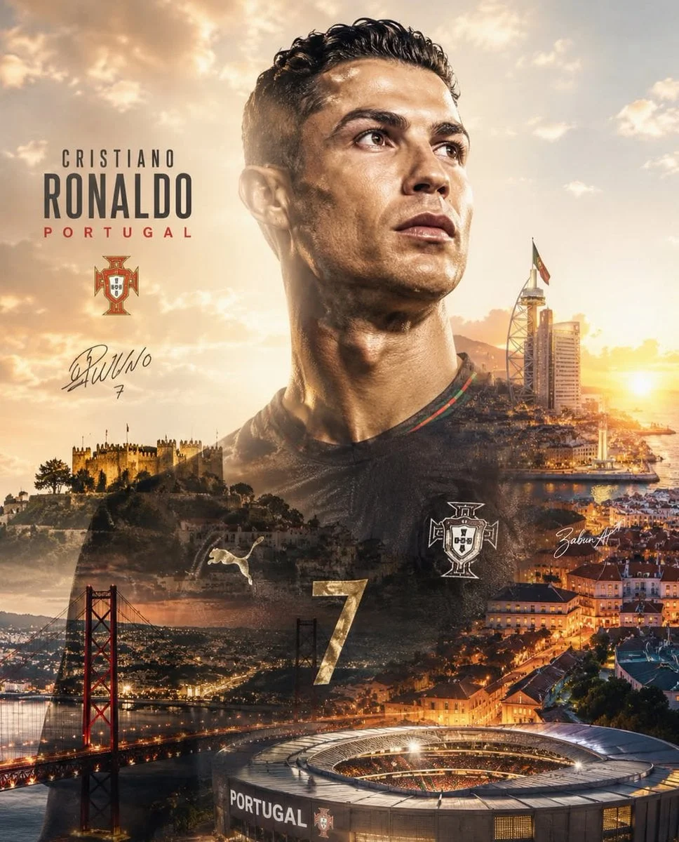 Create an epic double-exposure sports poster featuring a