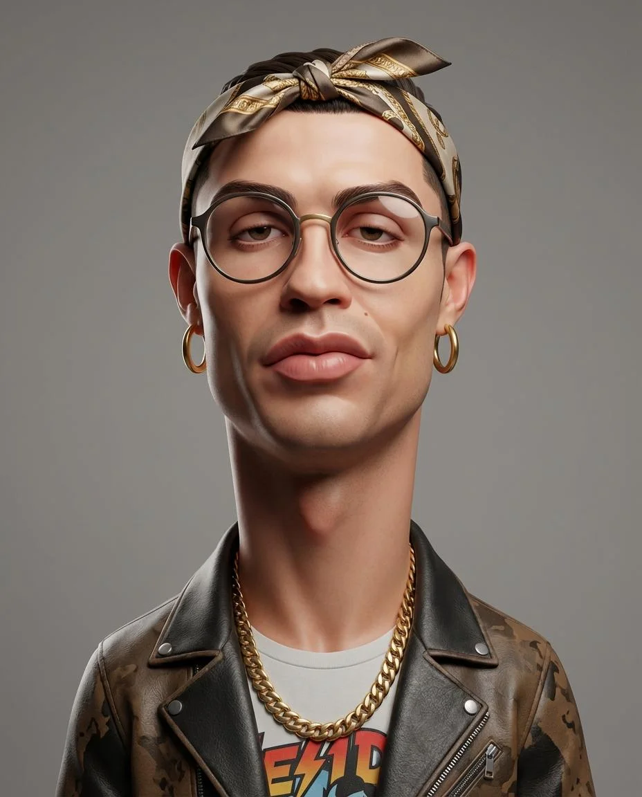 Create an exaggerated stylized 3D caricature character