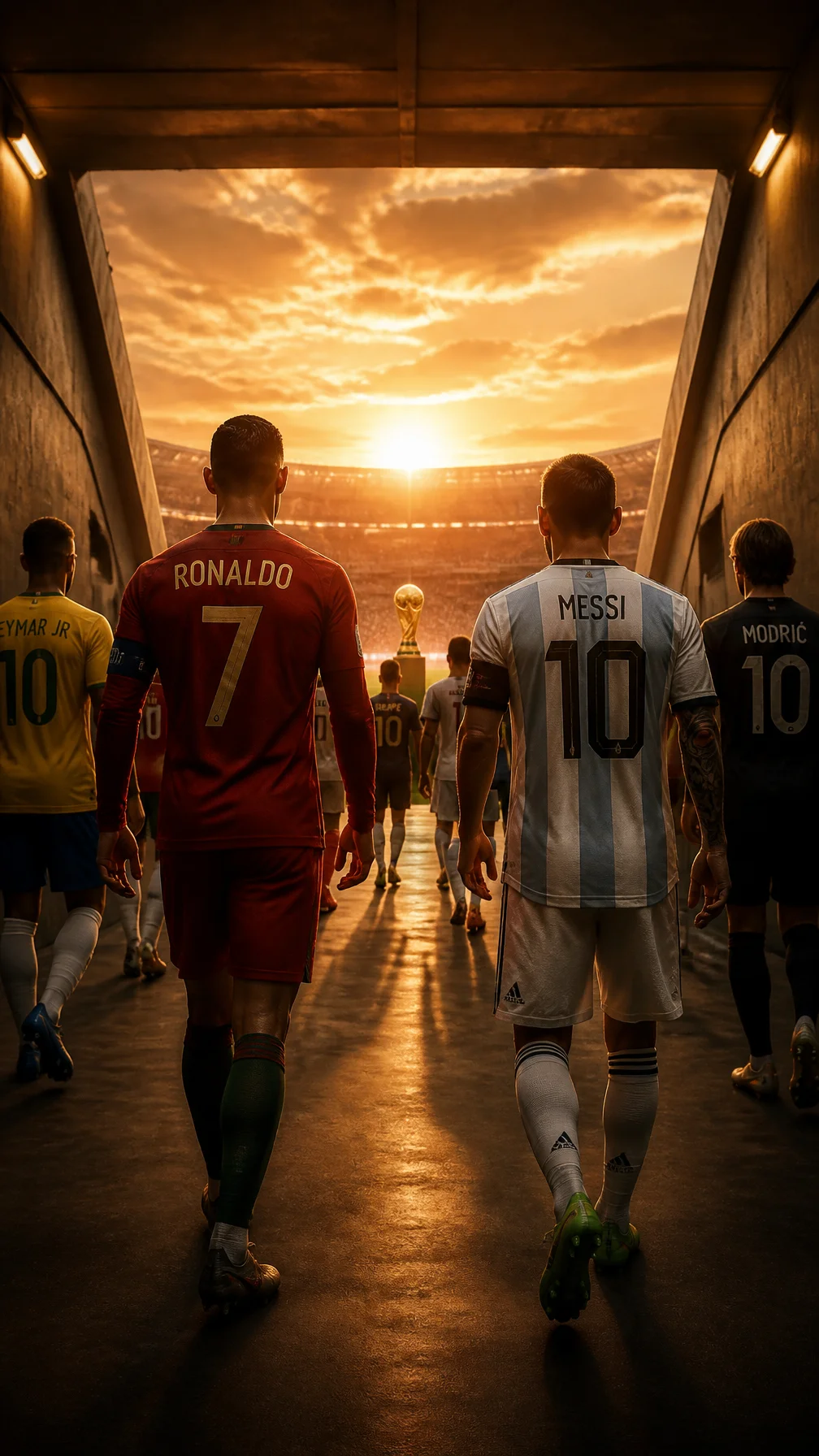 Famous Soccer Players Ronaldo and Messi on Other Side in Iconic Jerseys