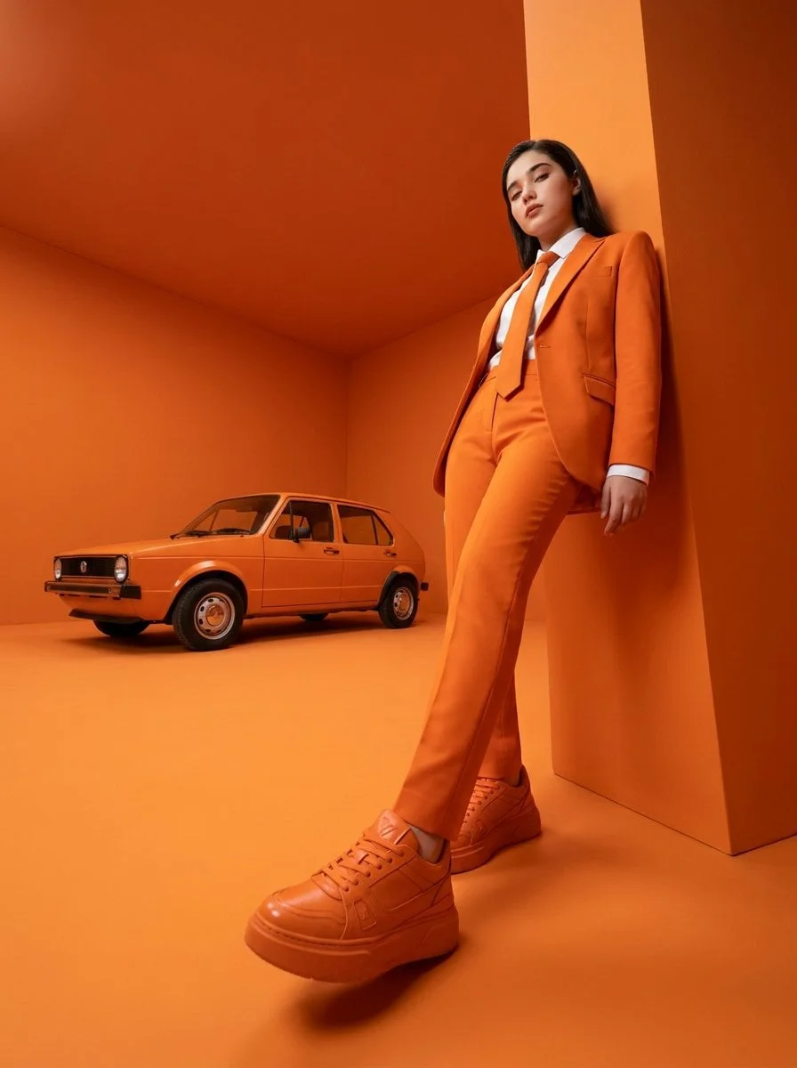 High-fashion editorial photography of a woman with the