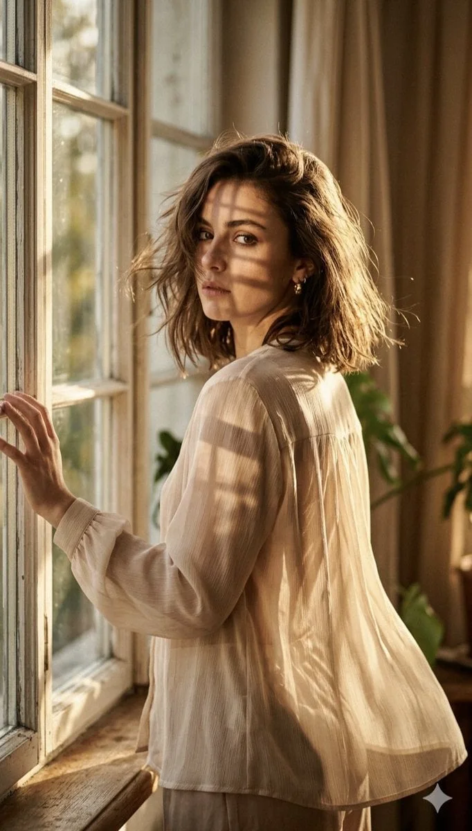 A high-fashion editorial portrait of a young woman