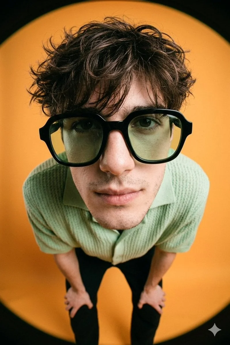 Create a A high-fashion editorial image of a young man