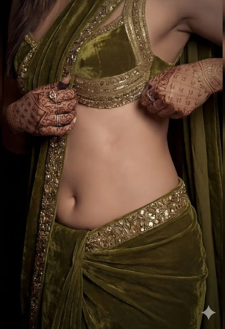 A detailed high-fashion studio photograph of a woman