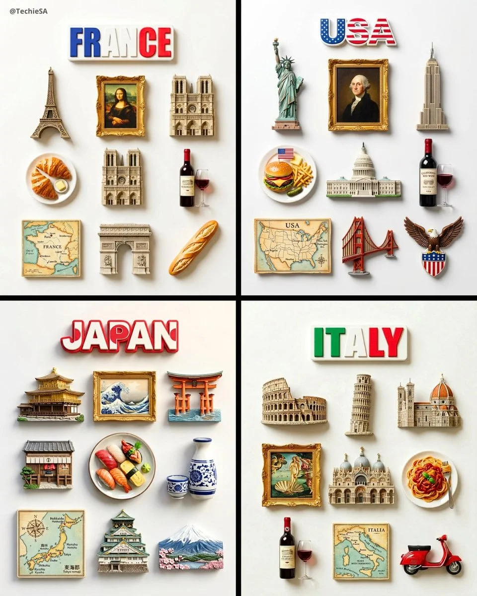 A flat-lay collection of exactly 9 hyper-realistic 3D
