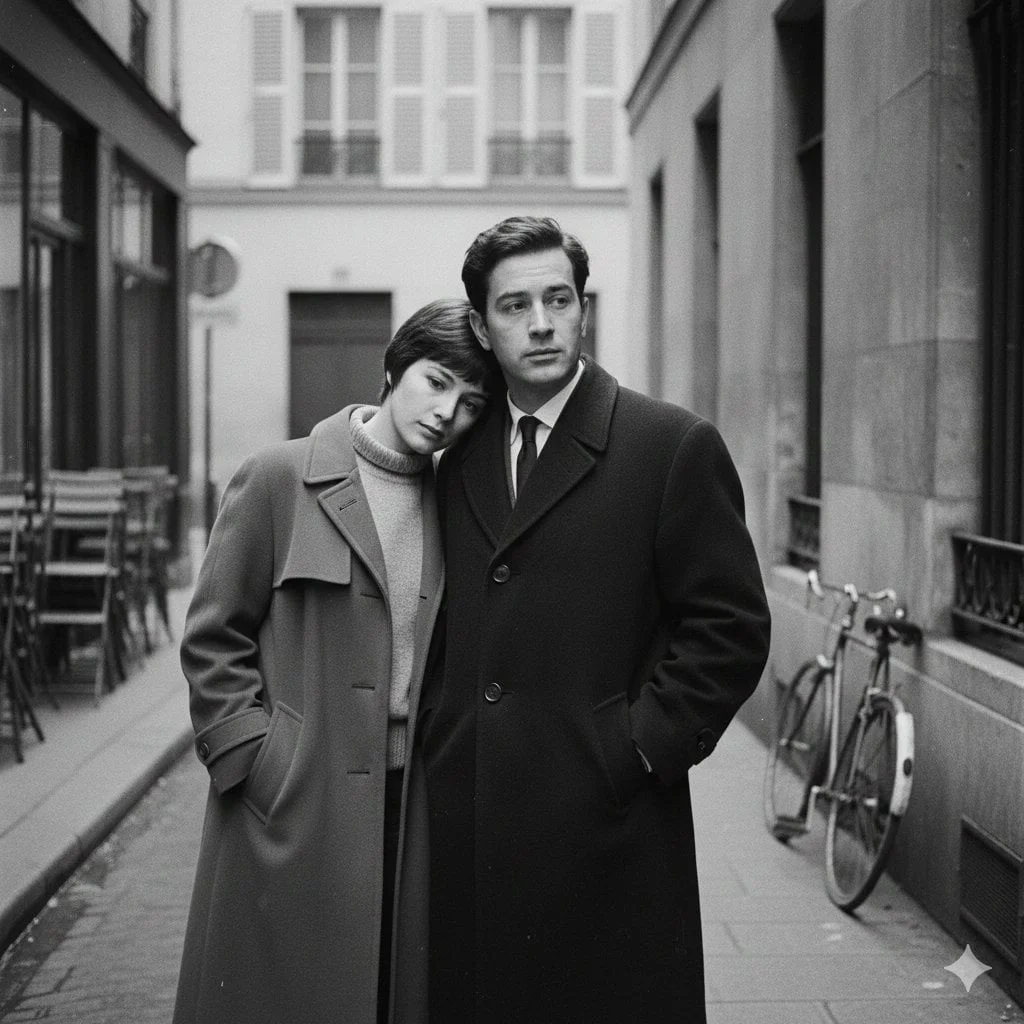 A French New Wave–style minimalist lovers scene black