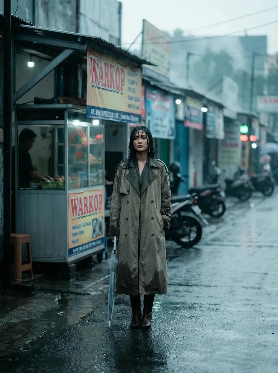 Full body fashion editorial of a beautiful Indonesian