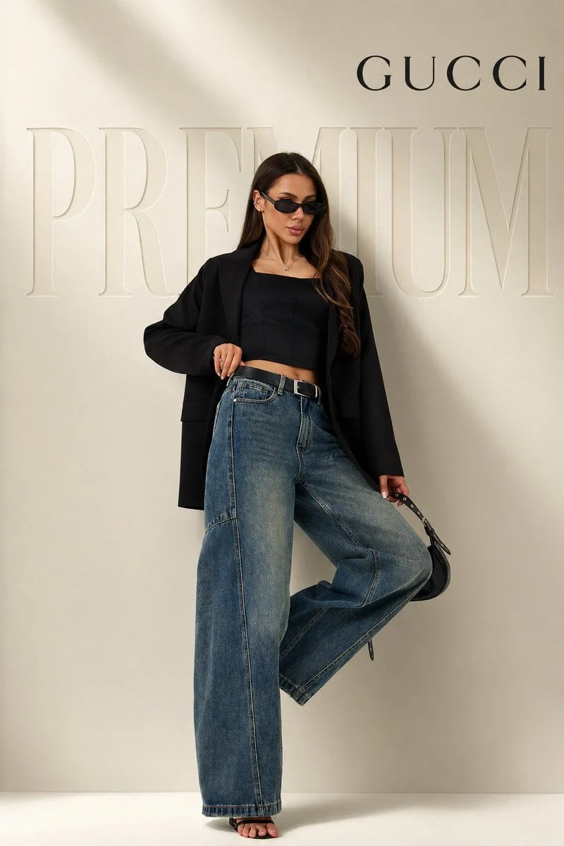 full body female model in confident fashion pose one