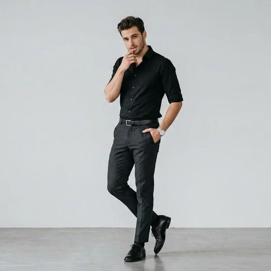 Full-body portrait of a stylish young man standing