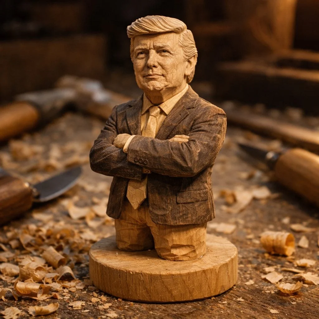 A hand-carved wooden miniature figure of NAME shaped