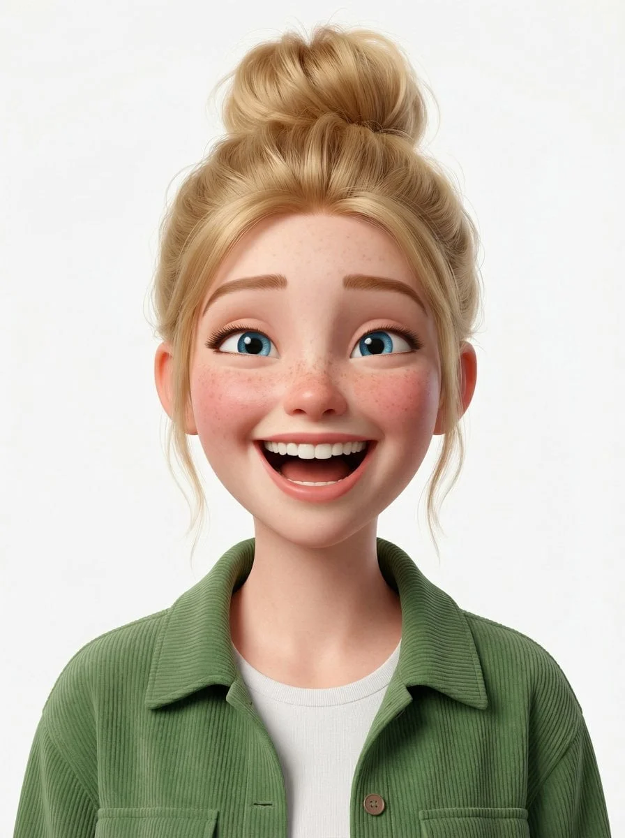 Create a head-and-shoulders Pixar-style 3D avatar of an
