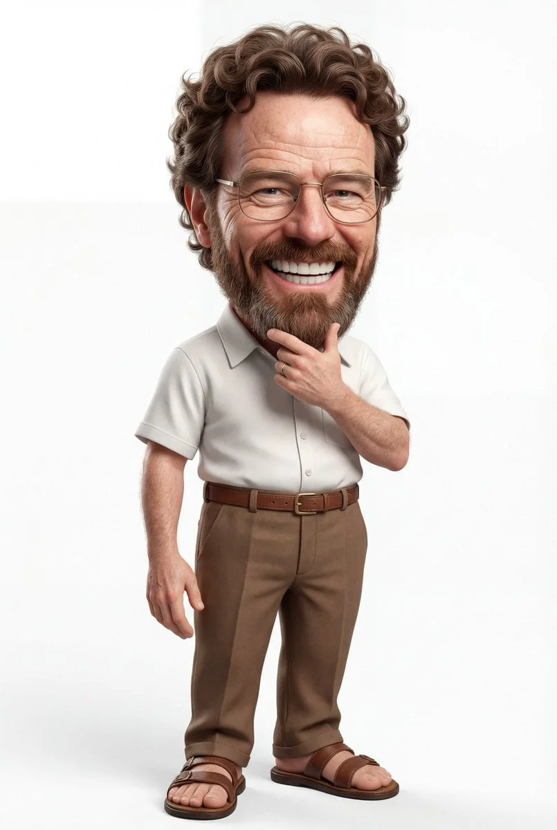 A highly detailed 3D caricature of a cheerful man with
