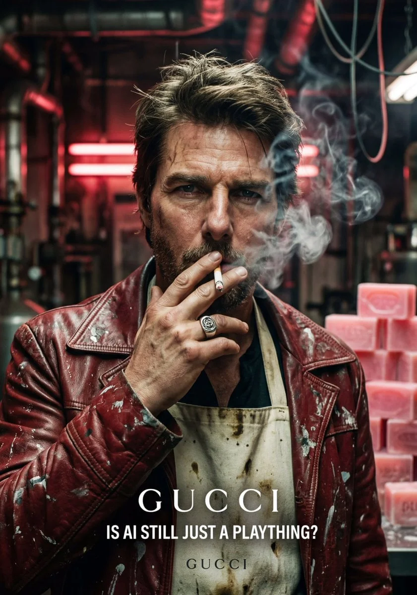 A highly detailed cinematic portrait of Tom Cruise