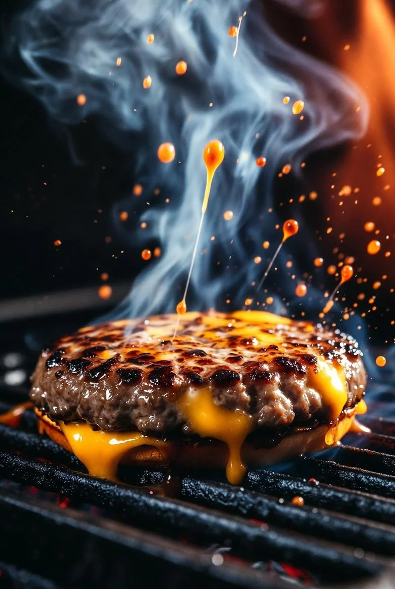 A hyper-realistic cinematic close-up of a sizzling