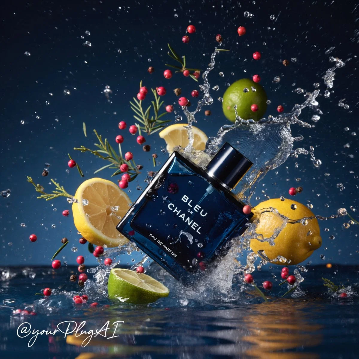 Create a hyper-realistic cinematic luxury perfume