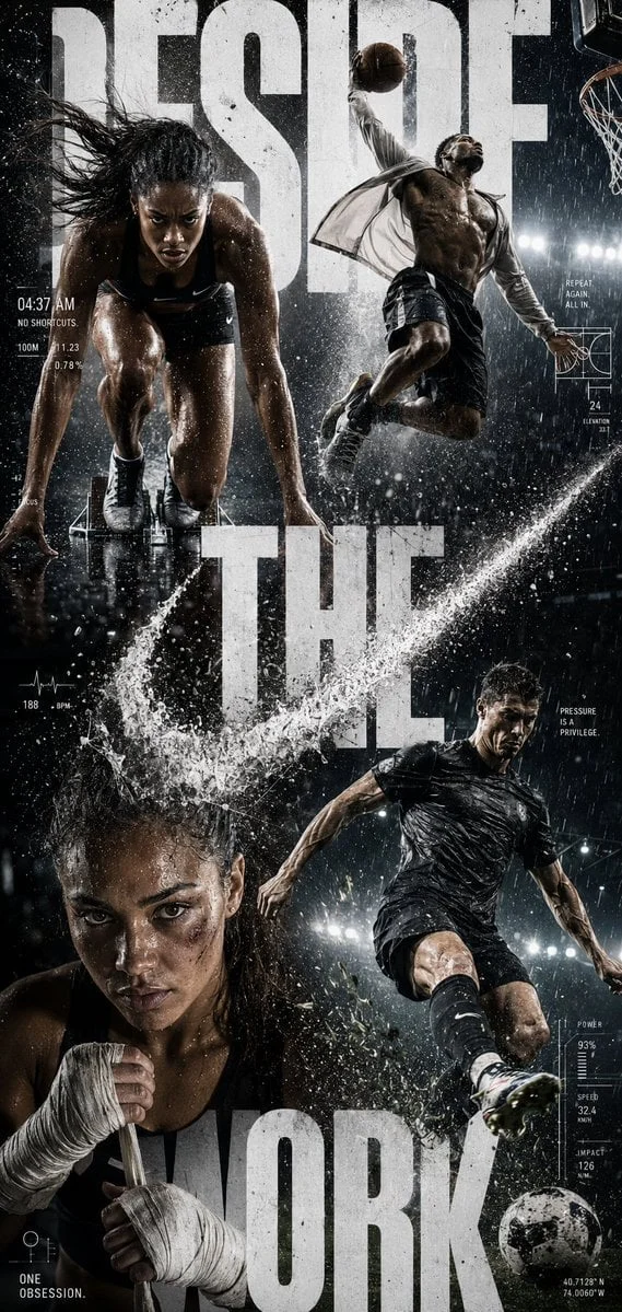 Create a hyper-realistic global sportswear campaign