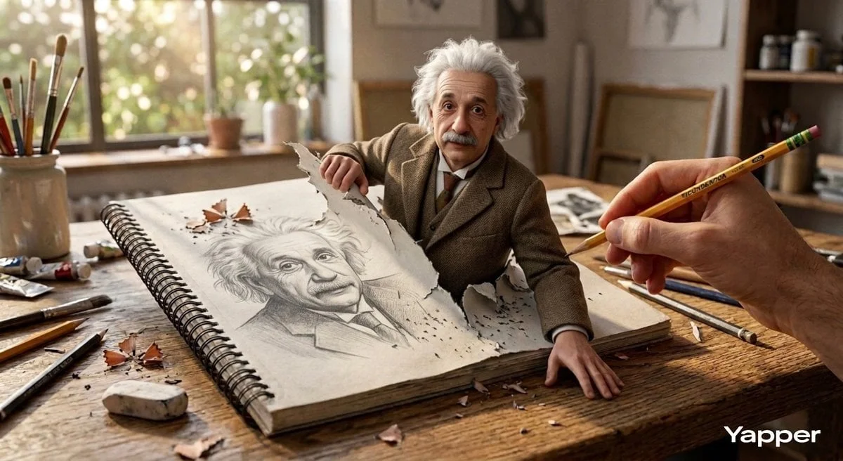 Hyper-realistic 3D illustration of Albert Einstein