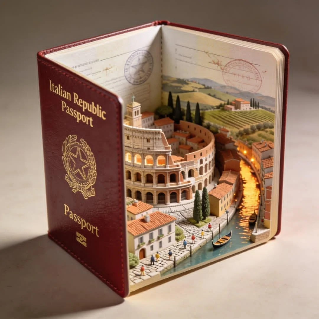 Hyper-realistic open COUNTRY passport on a studio