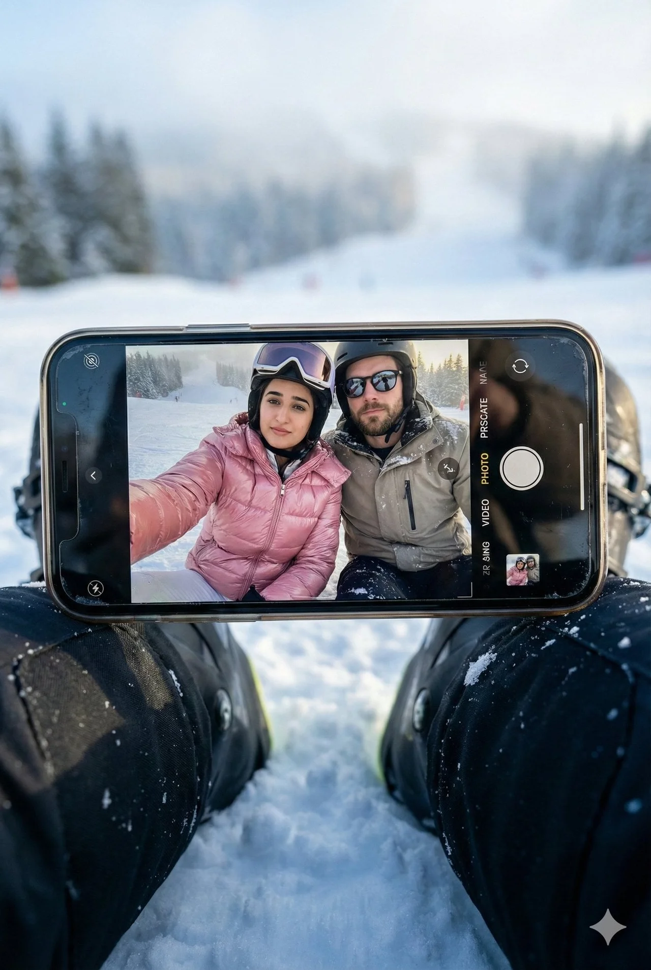 Create a hyper-realistic winter scene in a vertical 3 4