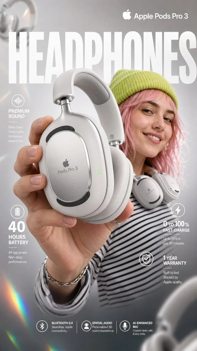 High-impact e-commerce infographic for Apple Pods Pro 3