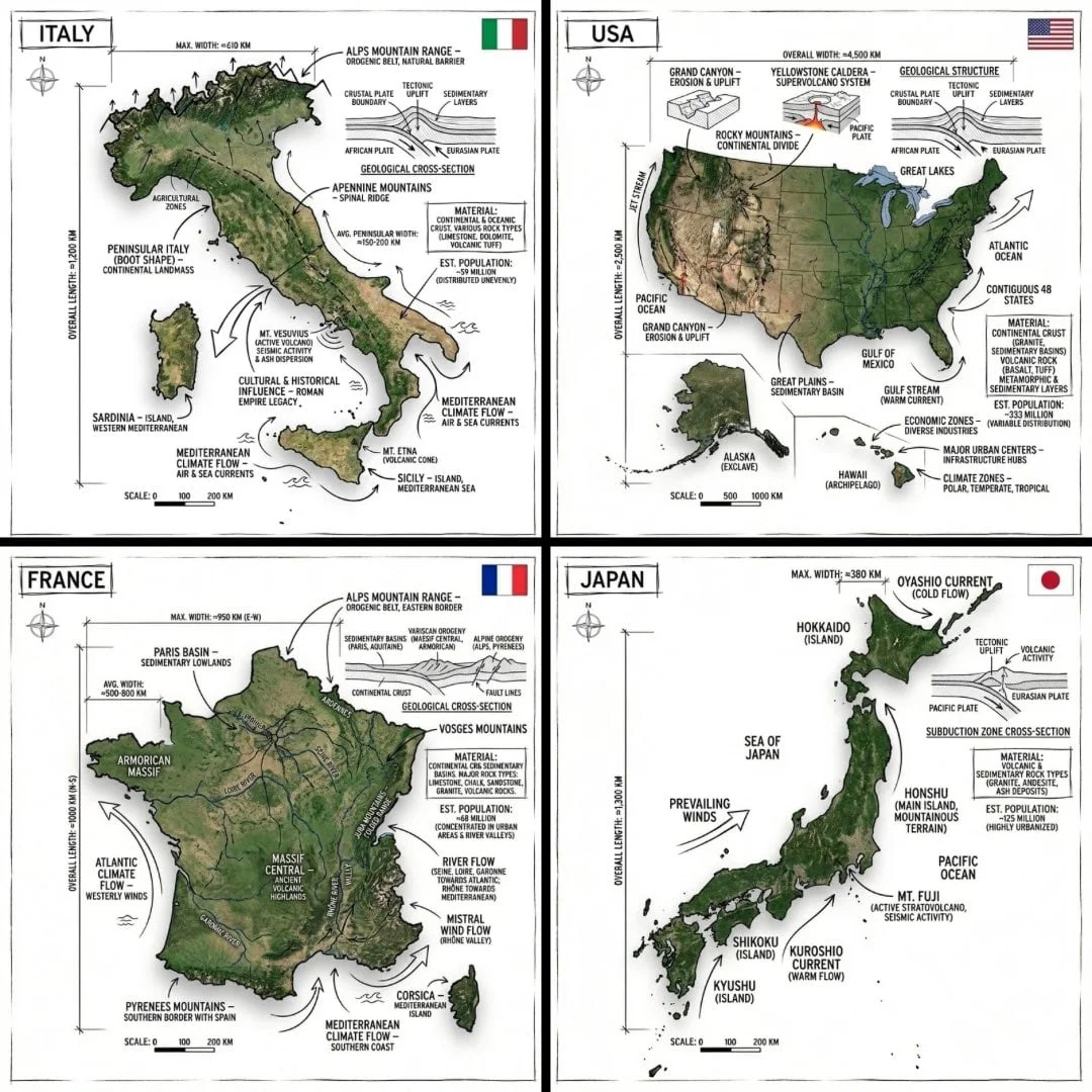 Create an infographic image of COUNTRY combining a