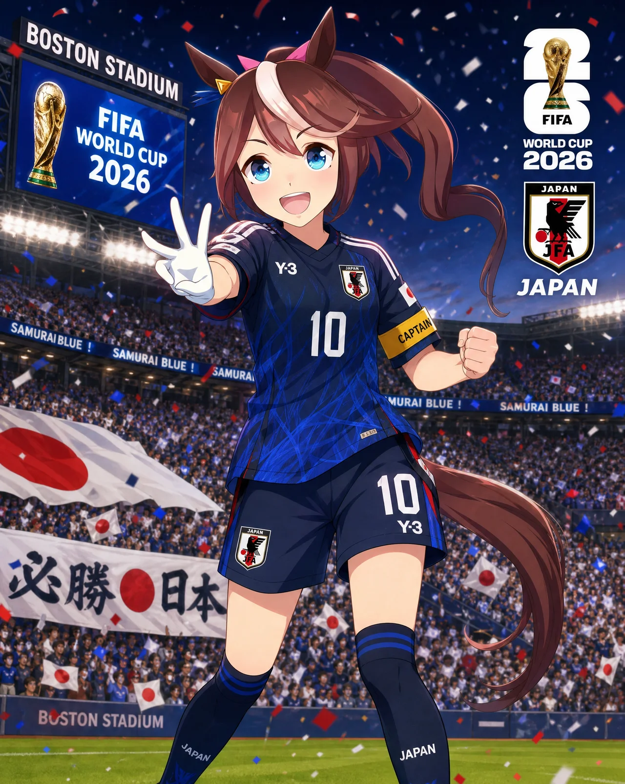 Japanese Uma Musume Tokai Teio come to a stadium to lead