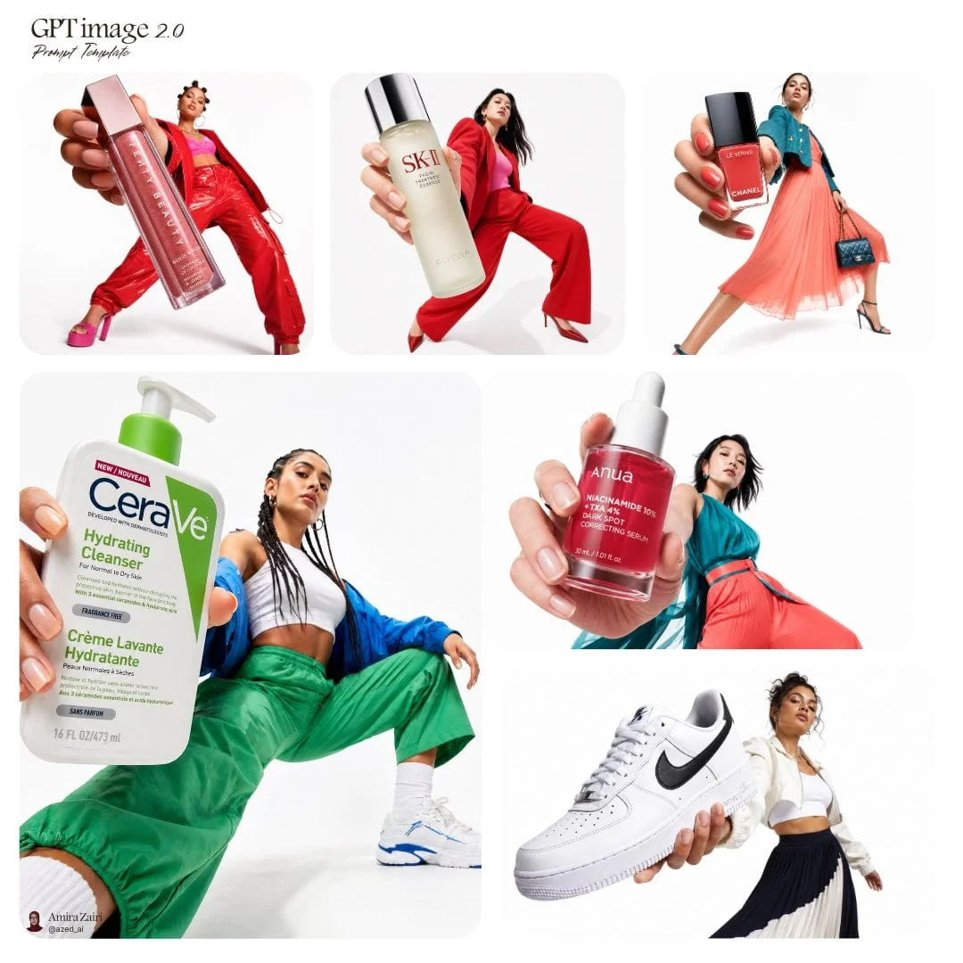 Low-Angle Fashion Campaign Photograph of a Confident Model Holding a Large Product