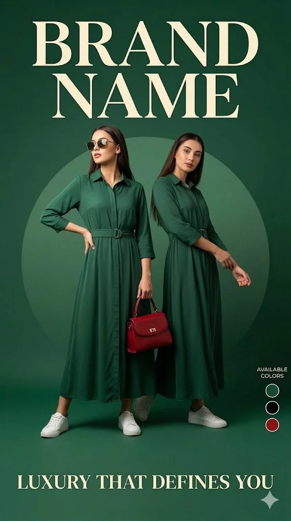 Luxury fashion advertisement poster deep green
