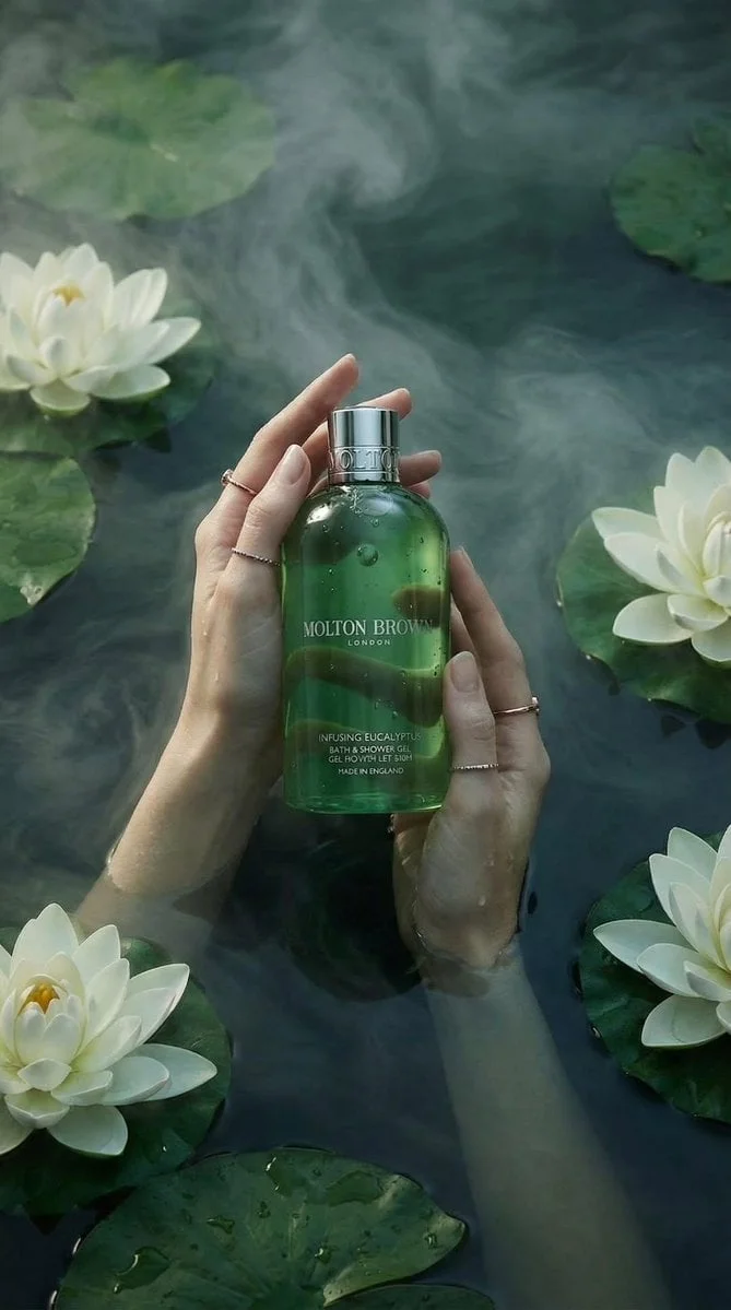 Luxury product photography of a green translucent bath