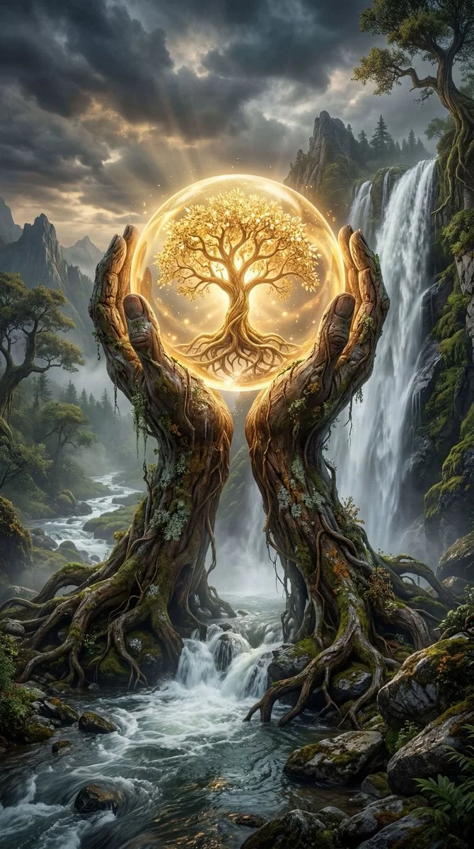 A majestic ancient gnarled tree with thick twisting