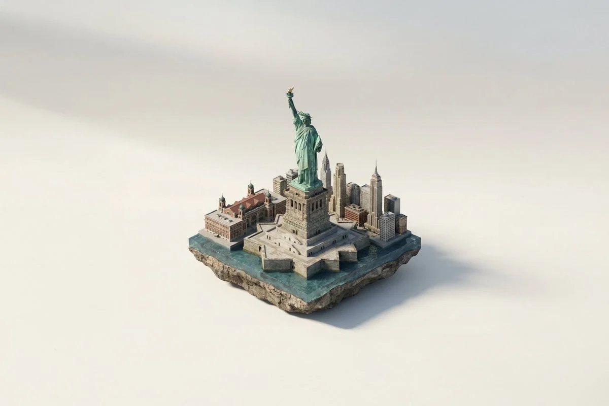 A miniature isometric architectural diorama of LANDMARK