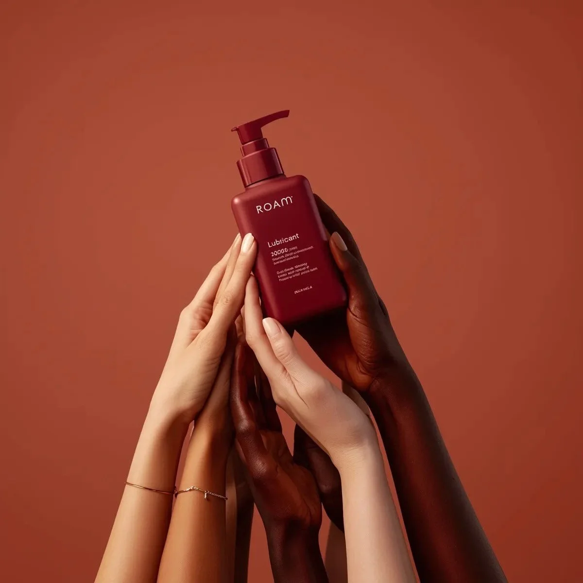 Minimalist product photography of a matte red pump
