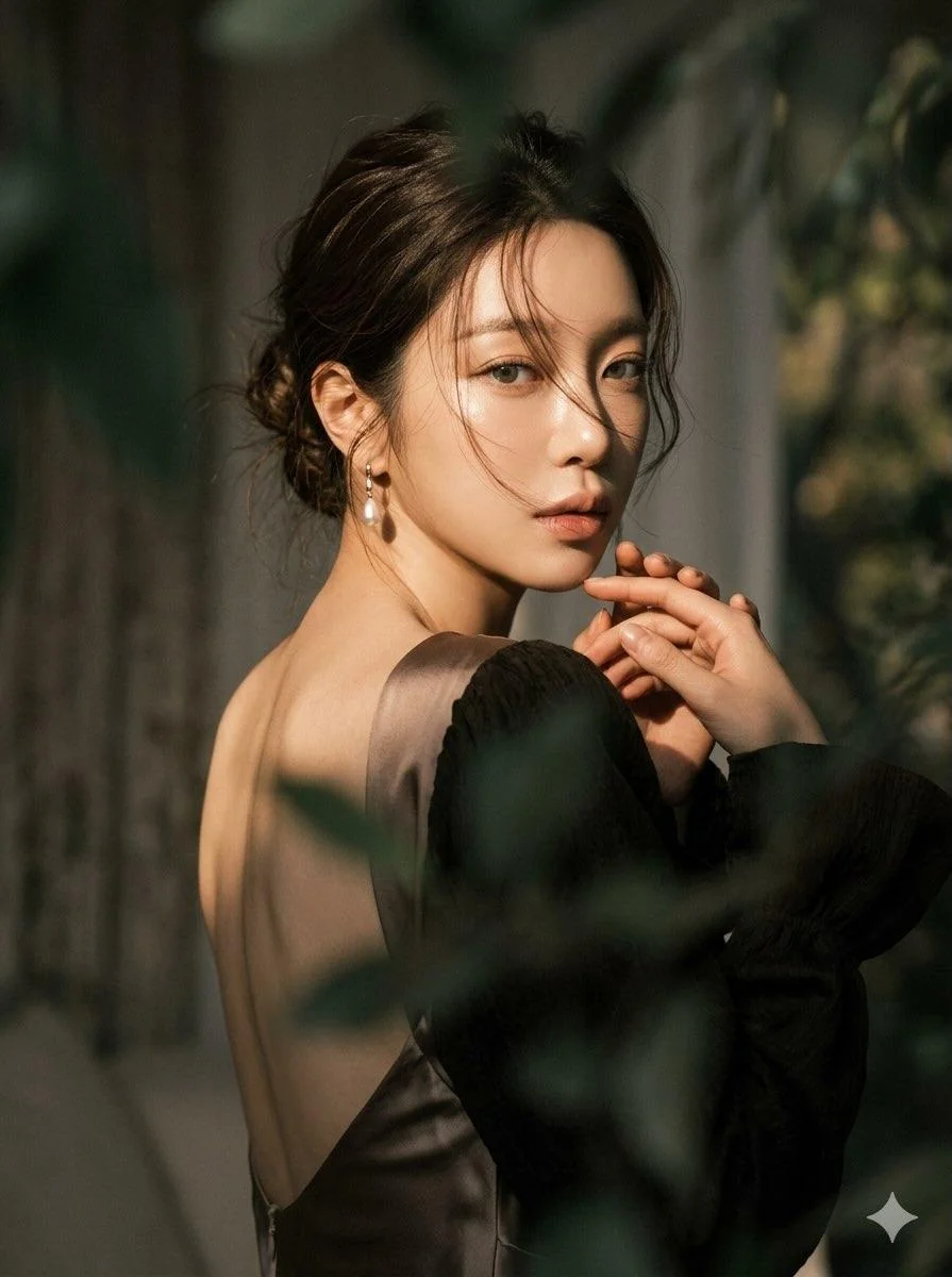 Create a moody ethereal cinematic portrait of a woman