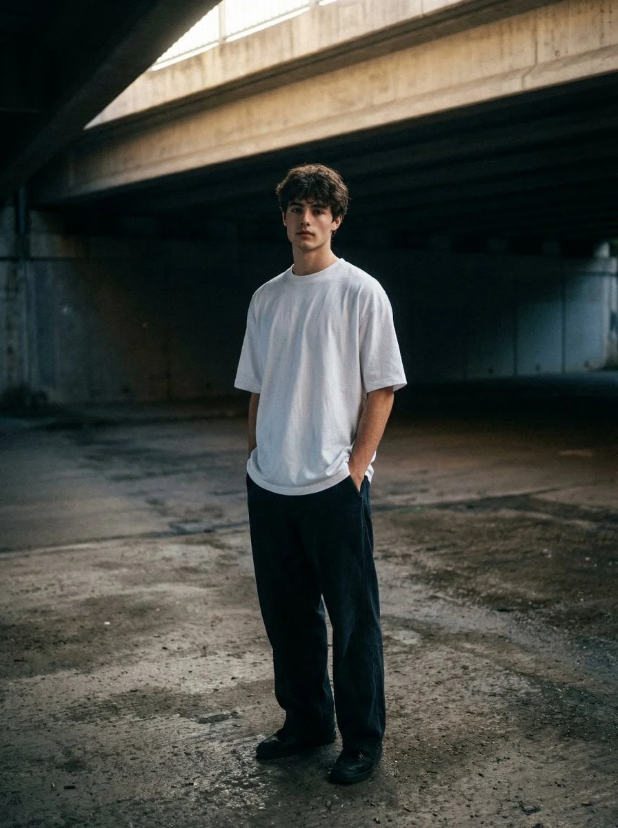 A moody urban portrait of me standing under a desolate