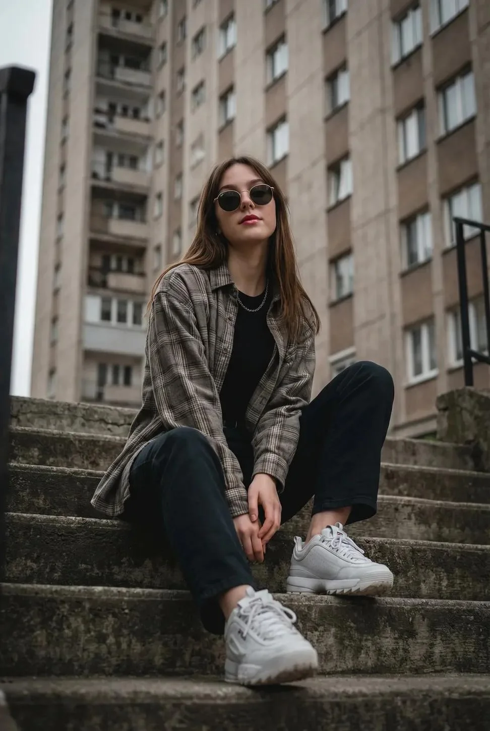 subject Young woman sitting casually on outdoor co