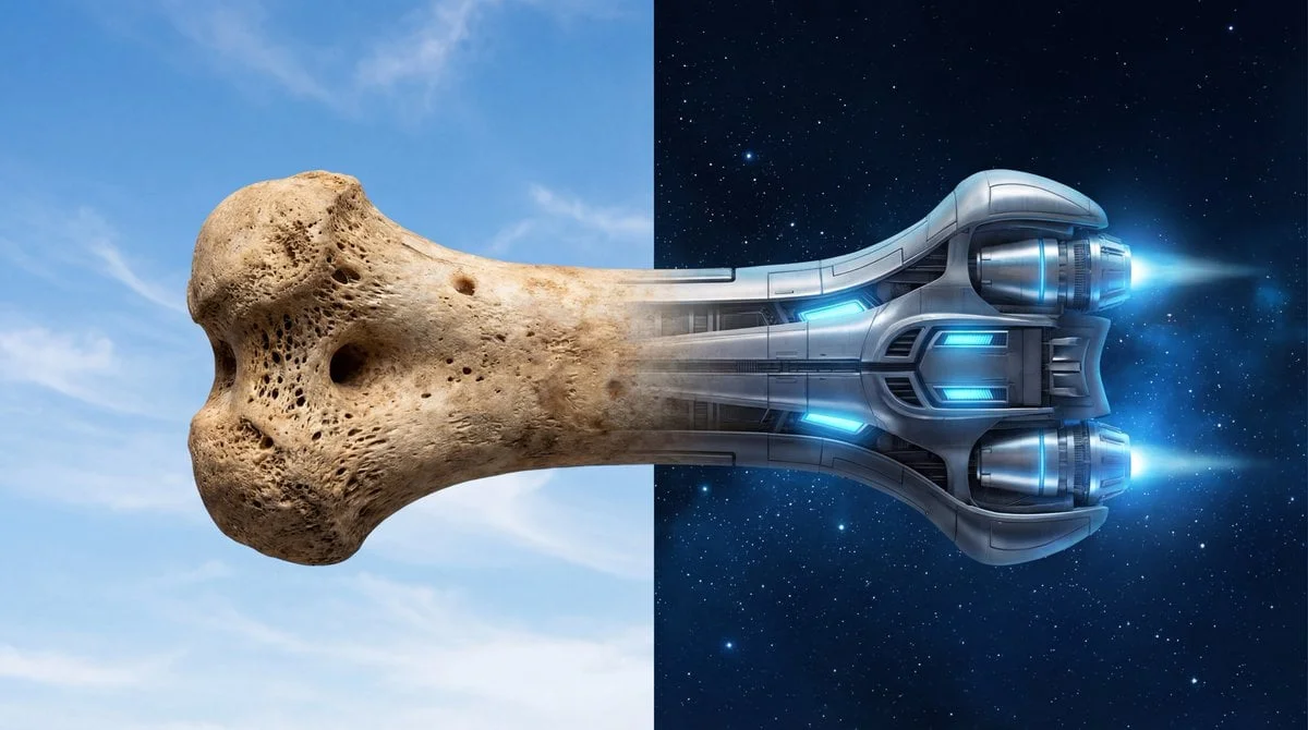A photorealistic image split down the middle