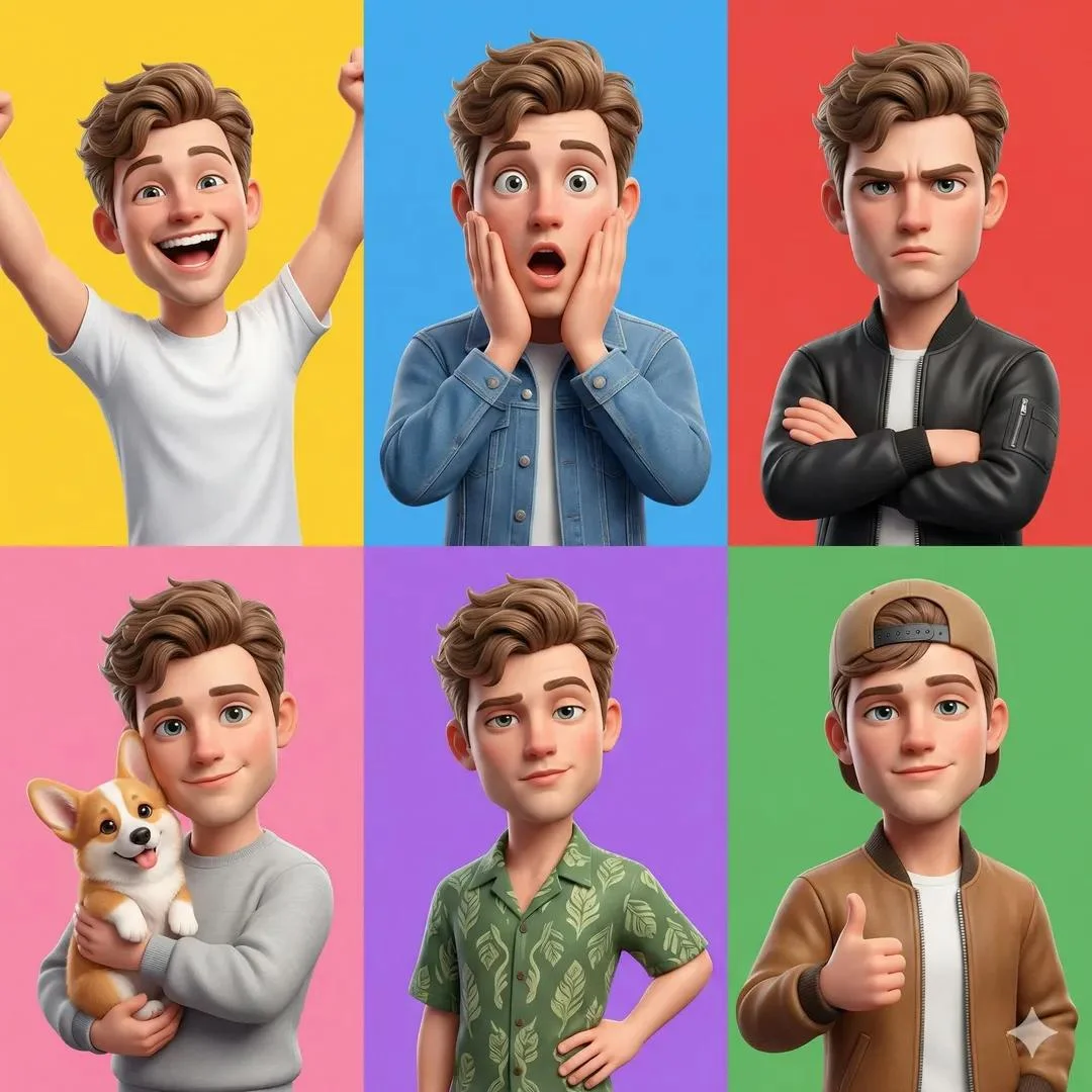 A 3D Pixar-style animated young male character showcased