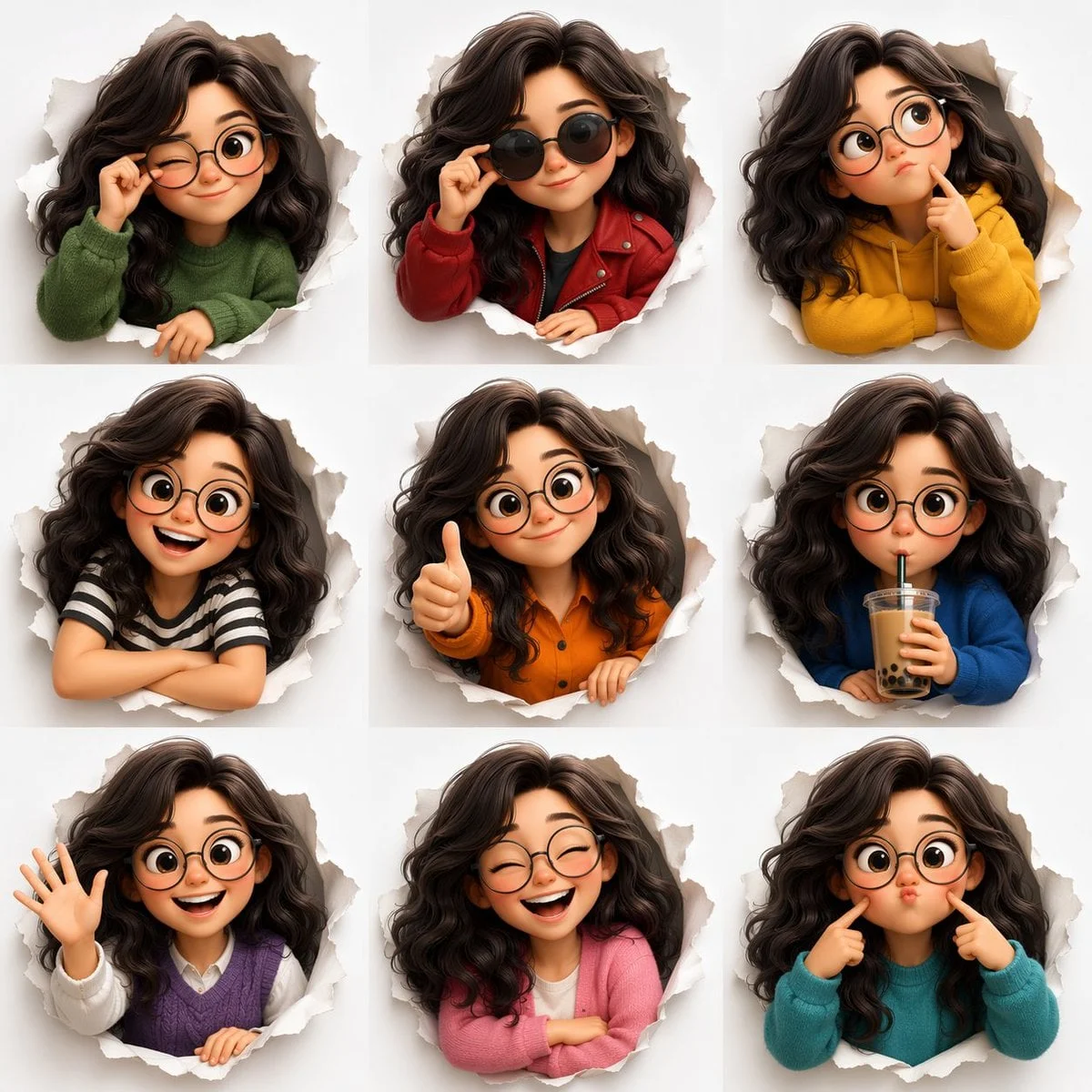 3D Pixar-style expression sheet cute stylized avatar