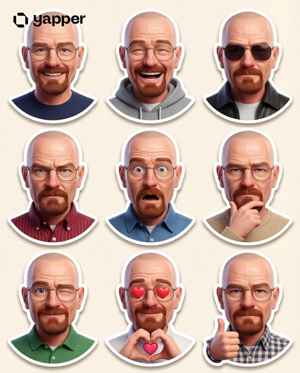 Create a premium Pixar-style 3D character sticker set