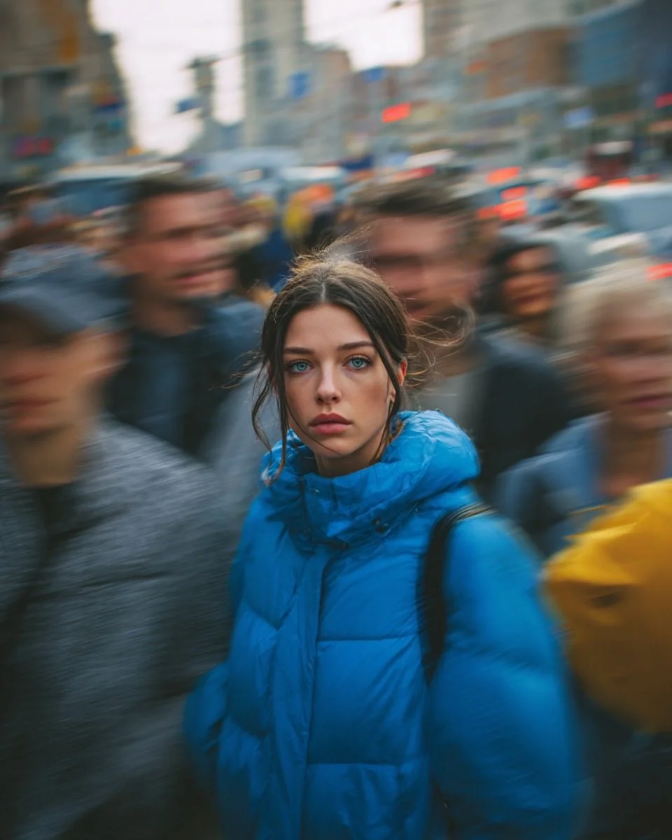 Ultra-realistic cinematic street portrait of a young