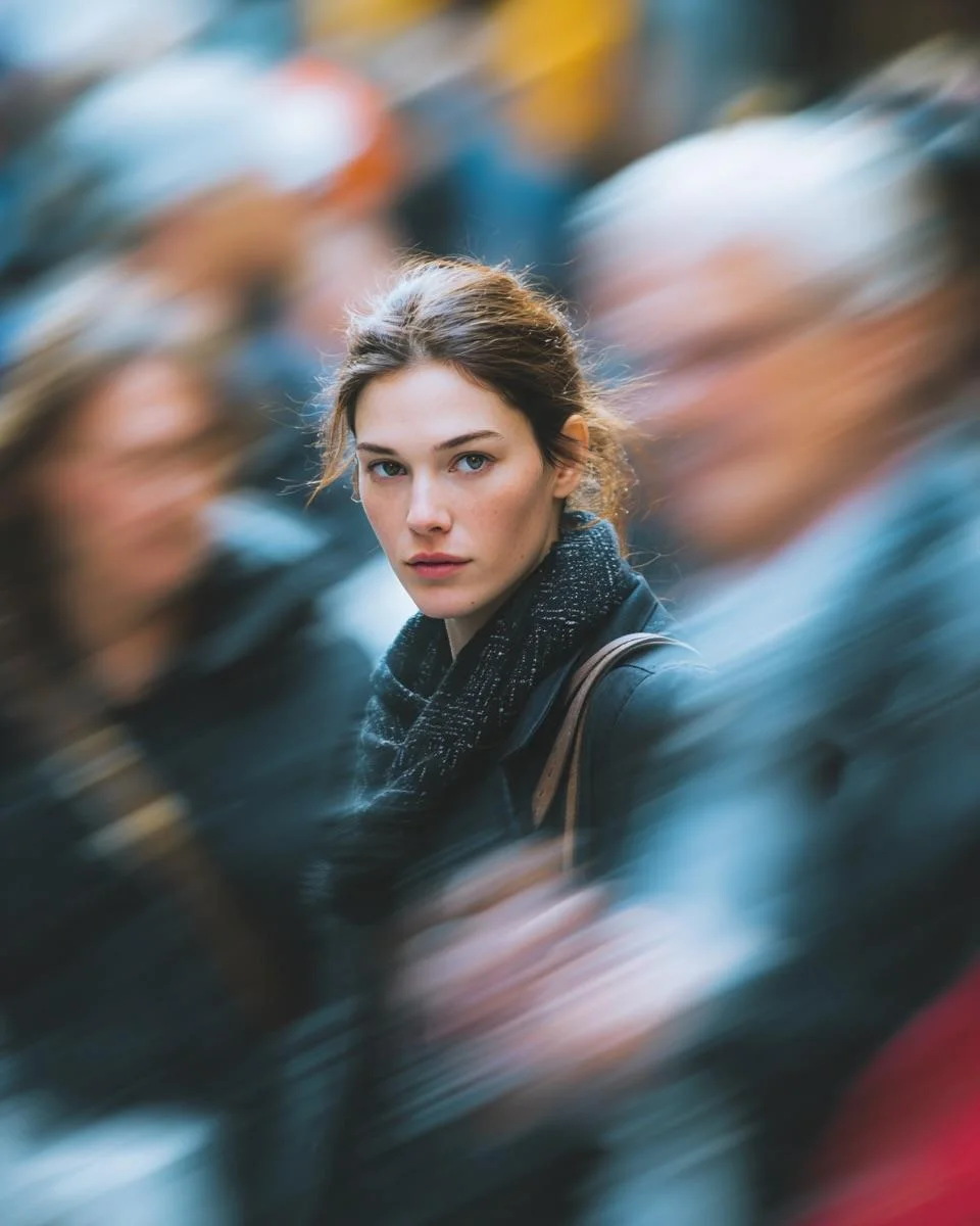 Ultra-realistic cinematic street portrait of a young