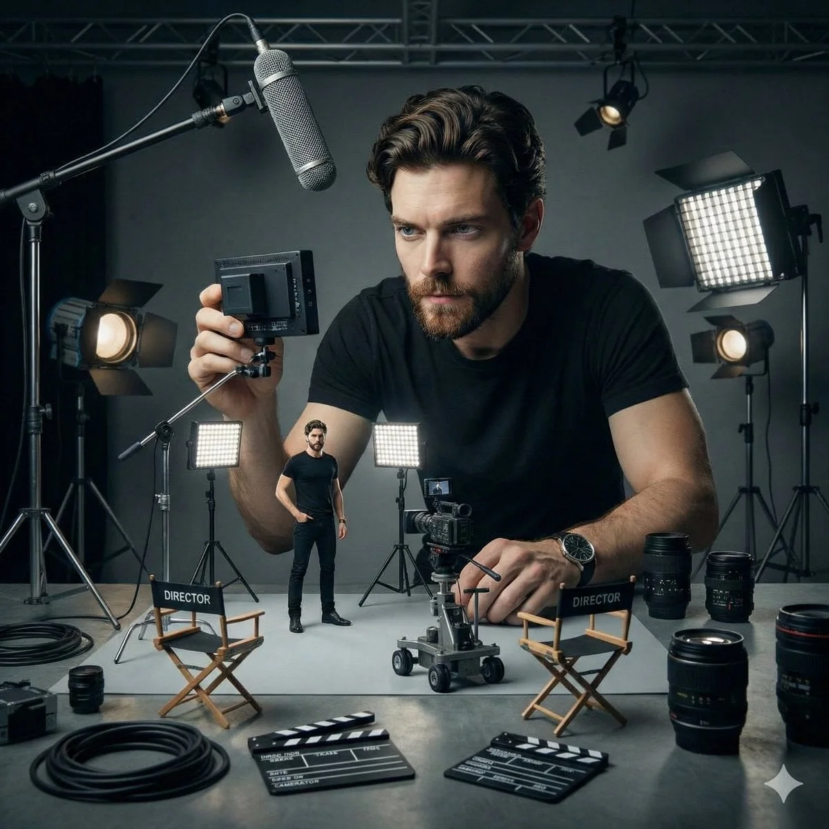 Ultra-realistic cinematic studio scene of a woman