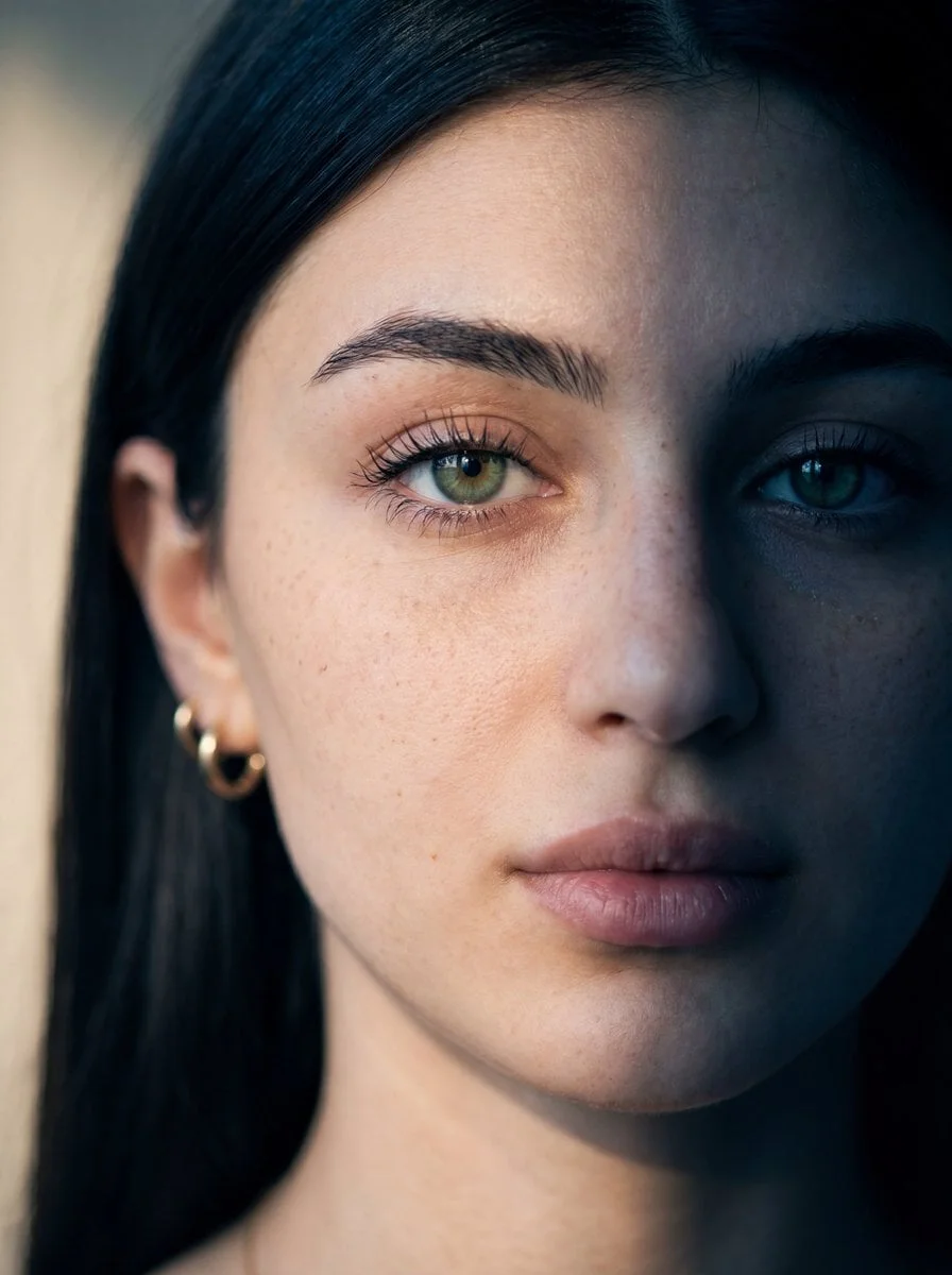 Ultra-realistic close-up portrait of a young woman with