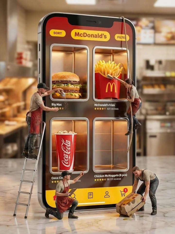 Ultra-realistic creative advertising scene showing a